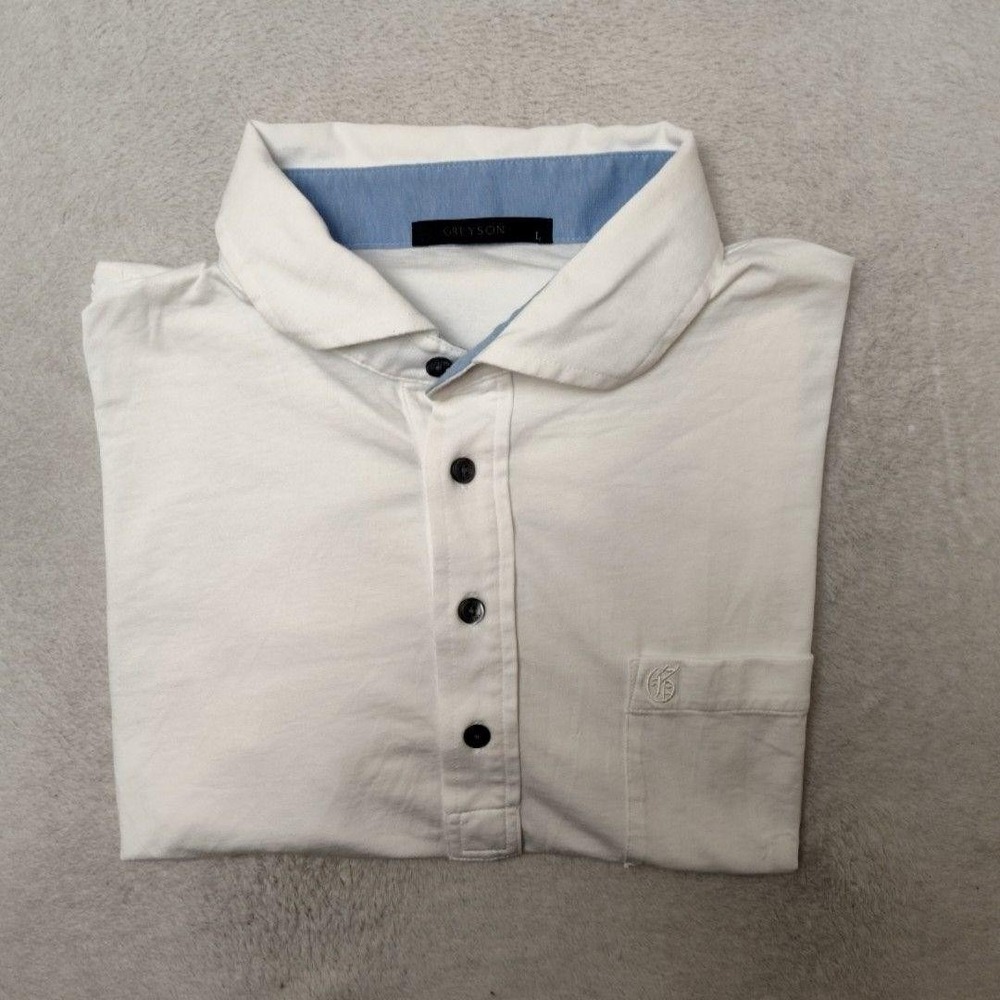 Greyson Polo Shirt Mens L White Golf Cotton Collared Pocket Peru Lightweight